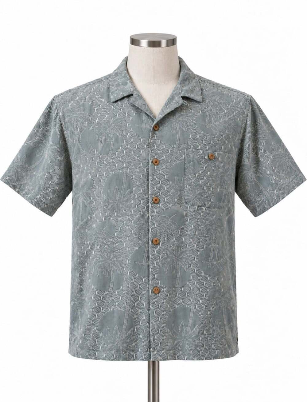 Fieldgear Men XLT 100% Silk Hawaiian Shirt Palm Sailboat Aloha Gray Tall